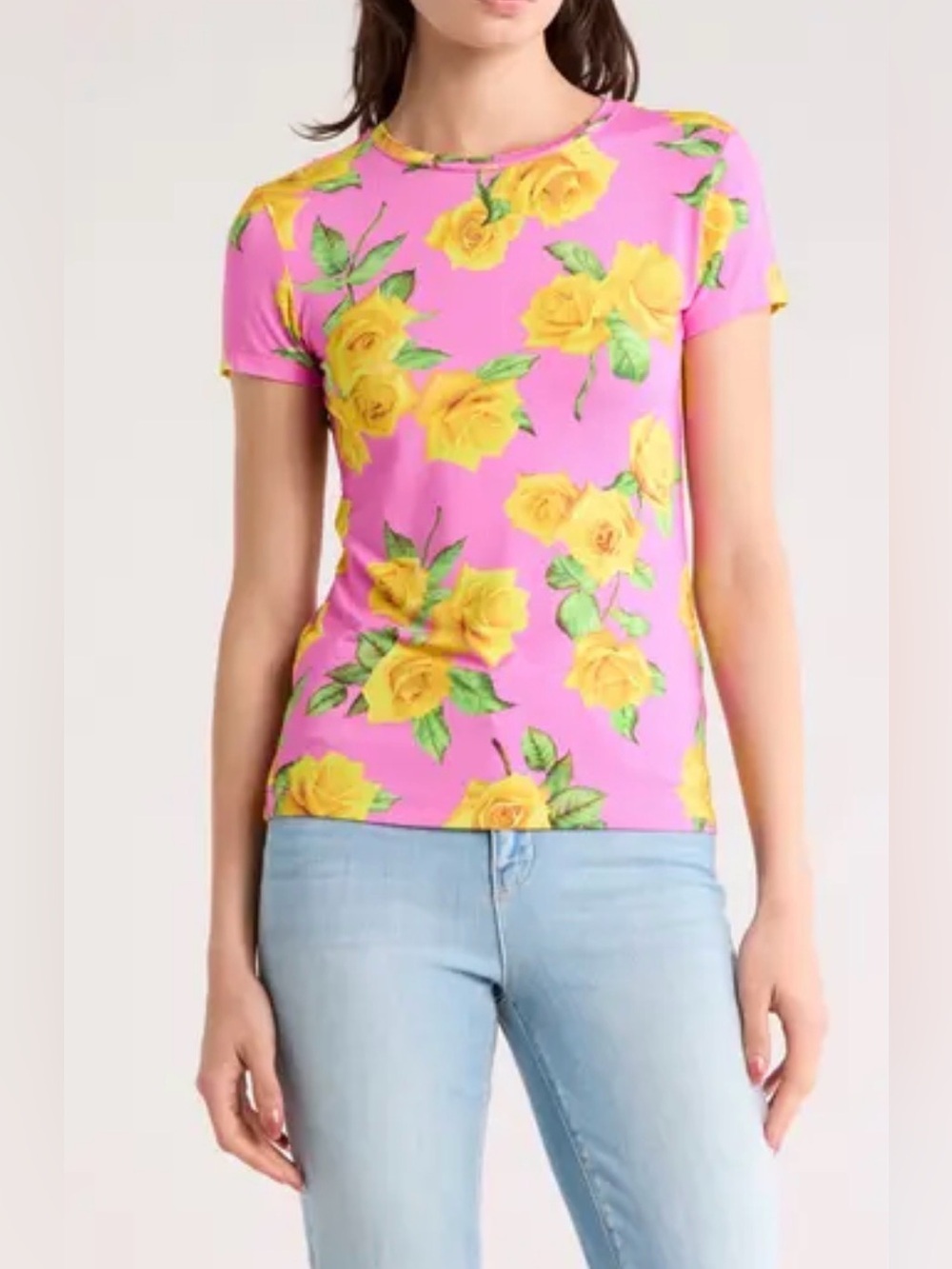 L’AGENCE Ressi Tee S Pink Yellow Rose Print S